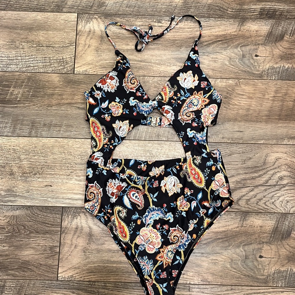 Boho cut out one piece halter swim suit